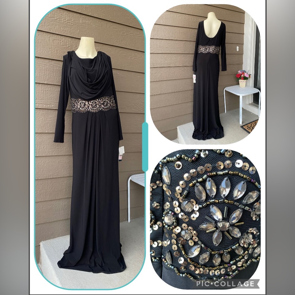Alex Evenings Elegant Prom Dress Long Sleeve Embellished Beaded Sequined